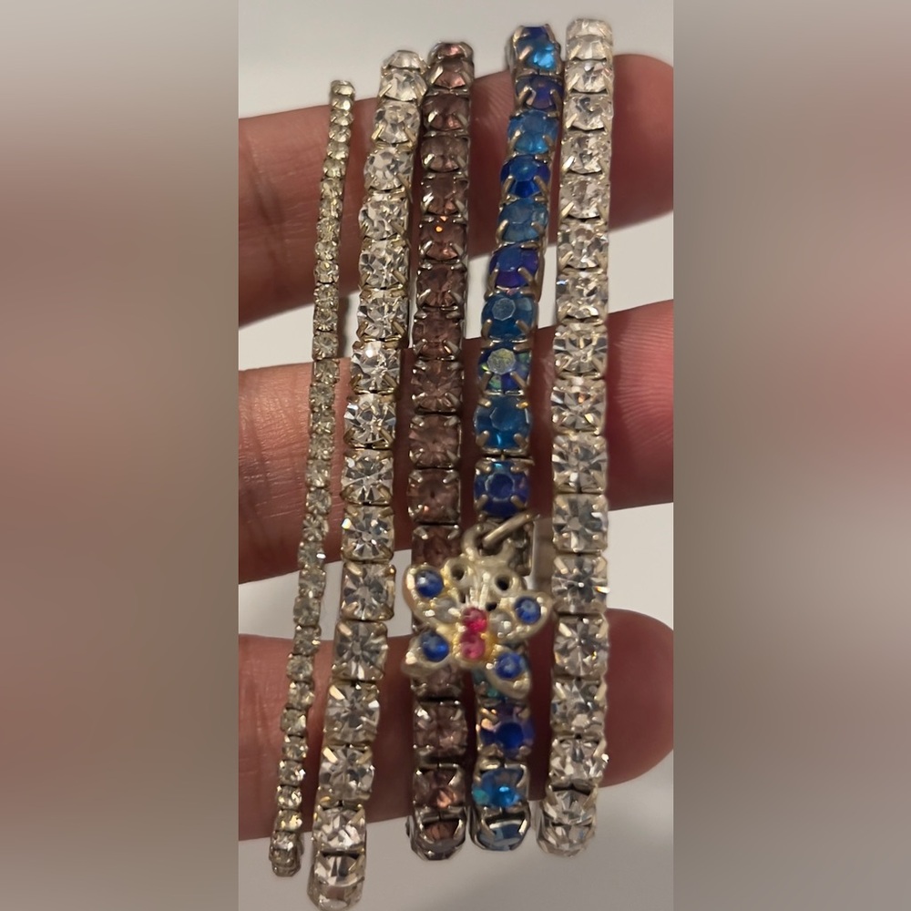 Multicolor Thin Stretchy Crystal Rhinestone Five Piece Bracelet Set